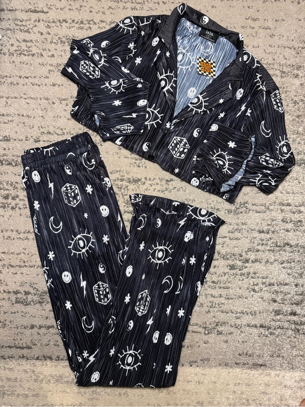 Dressed in LALA Black & White Celestial Print Two-Piece Lounge Set